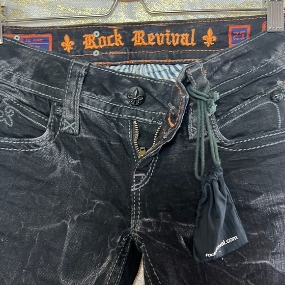 ROCK Revival Rare Black Bat Skinny Jeans Size 25 - Picture 6 of 16